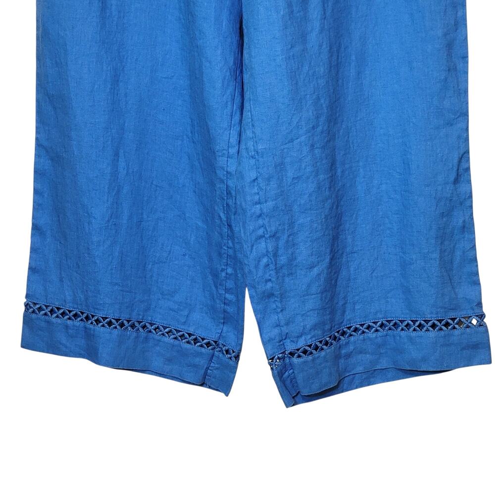 Joie Linen Wide Leg Pull On Cropped Pants Elastic Tie Waist Royal Blue XL - Picture 4 of 12